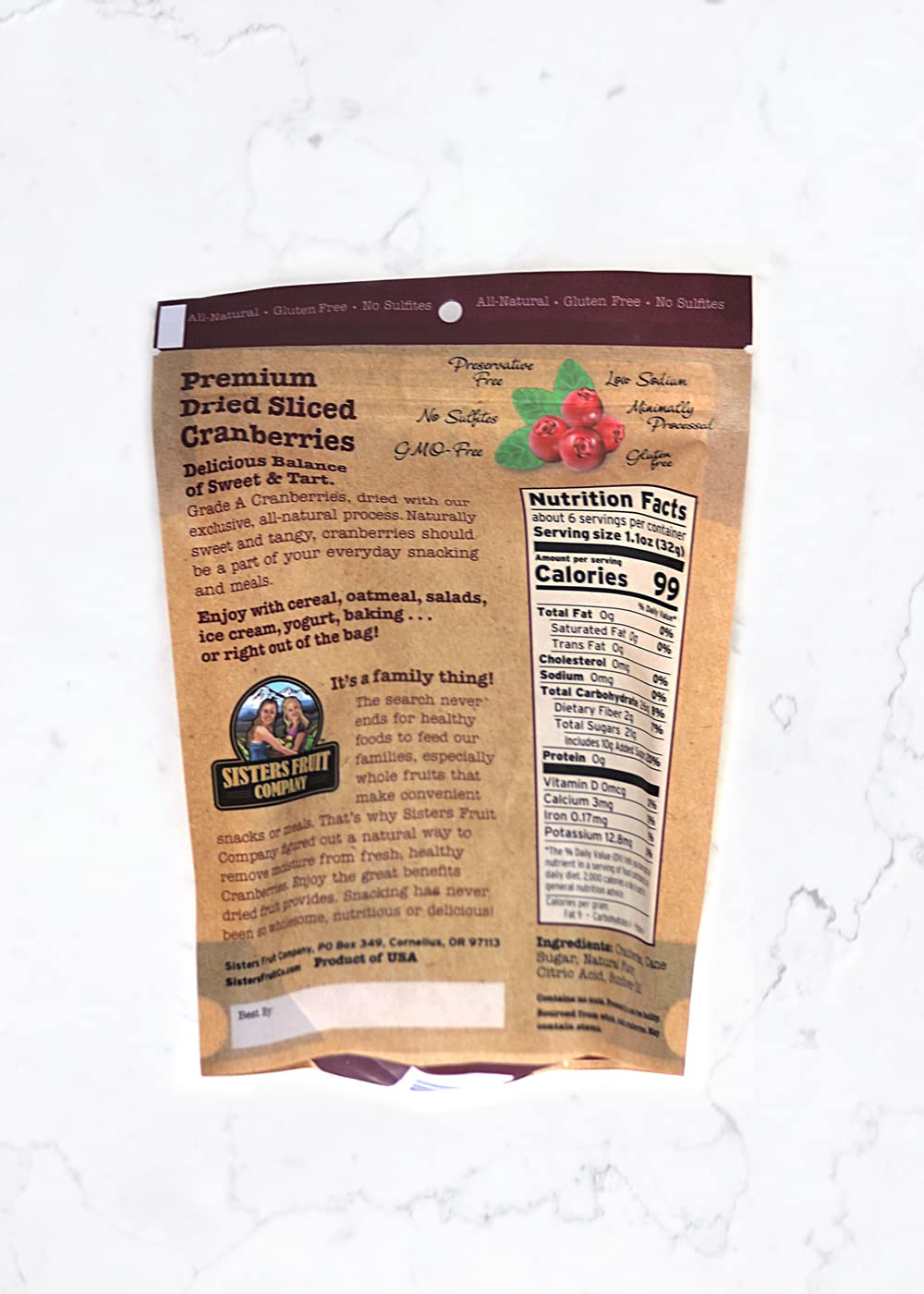 Premium Dried Sliced Cranberries by Sisters Fruit Company - 3 Pack (7oz Each) | Healthy Snack for Baking, Salads & Trail Mix | Non-GMO, No Sugar Added