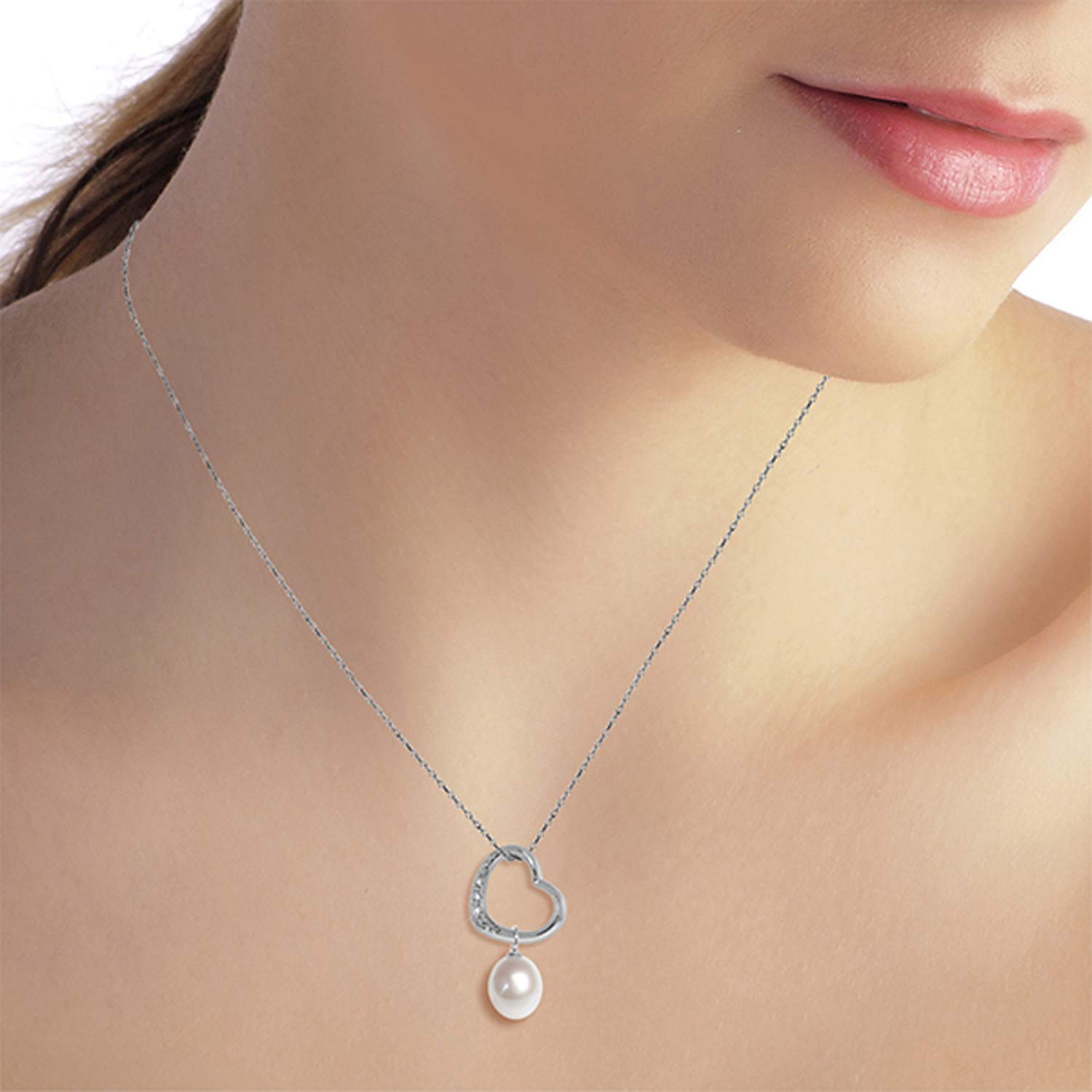 14K Gold Open Heart Pendant Necklace with Genuine Diamond & Pearl - Elegant Jewelry for Women, Perfect Gift for Anniversary, Valentine's Day & Special Occasions