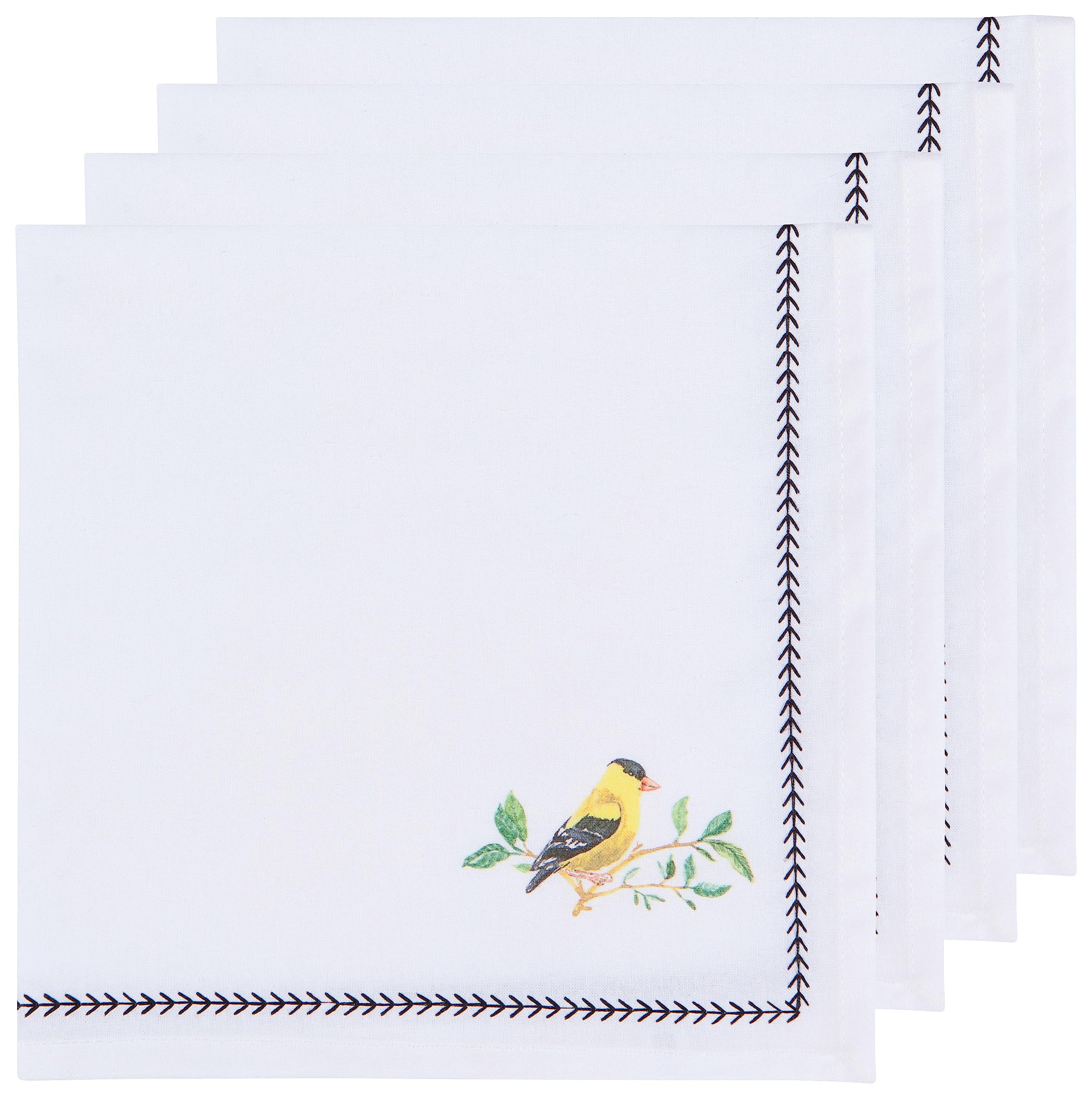 Now Designs Birdsong Cotton Napkins 18x18 Inch, Set of 4 - Soft & Absorbent Kitchen & Dining Table Linens for Everyday Meals, Parties & Home Decor