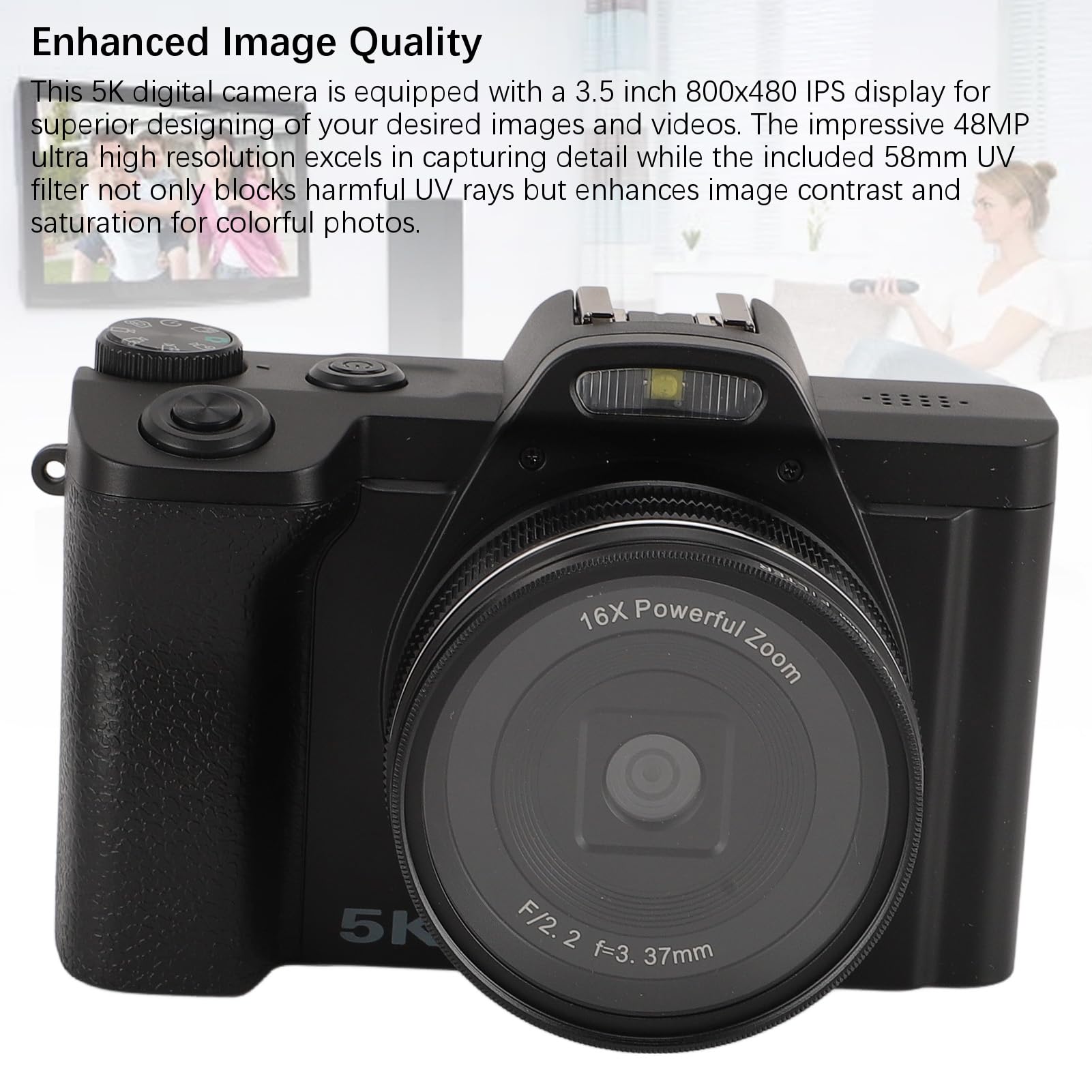 XUMIUZIY 5K Digital Camera for Vlogging & Photography - 48MP Autofocus, 16X Zoom, 3.5