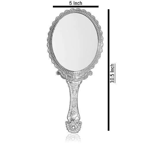 BANIRA Oval Handheld Mirror with Handle - Portable Travel Makeup Mirror for Personal Vanity, Skin Care & Beauty - Silver (Pack of 1) | Perfect for Home, Travel, Salon & Makeup Artists