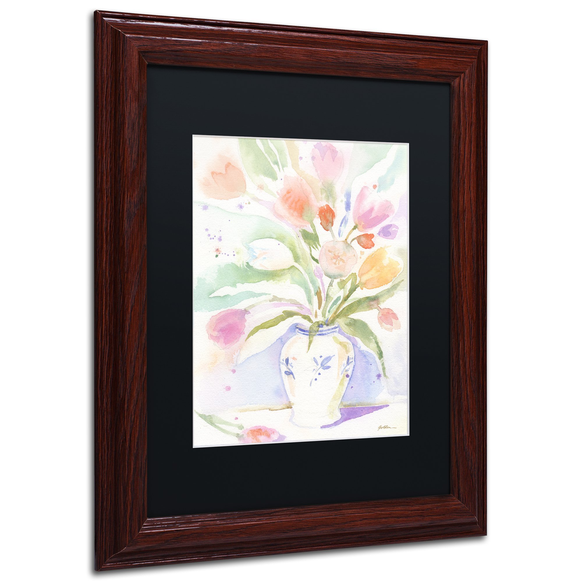 Trademark Fine Art 'The Vase of Tulips' by Sheila Gold - 11x14 Inch Ornate Wood Frame with Black Matte Finish - Perfect for Living Room, Bedroom & Office Wall Decor