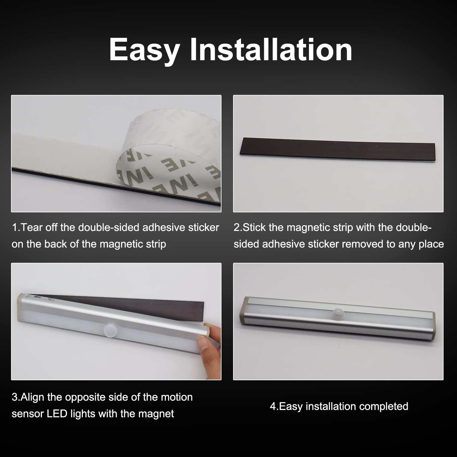 Motion Activated RV Step Lights - 10 LED Battery Operated Motorhome Motion Sensor Light Strip with Magnetic Mount for RV, Travel Trailer, Camper (2 Pack) - Perfect for Nighttime Safety and Convenience in Outdoor Adventures
