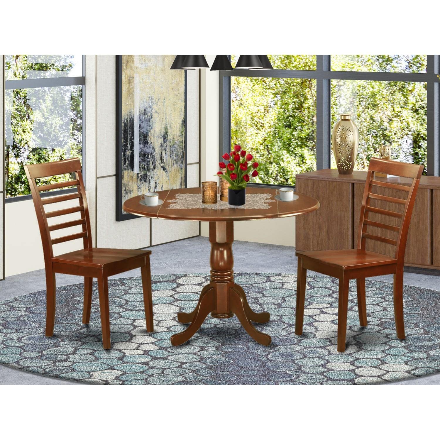 East West Furniture DLML3-MAH-W 3-Piece Modern Mahogany Dining Set - 42