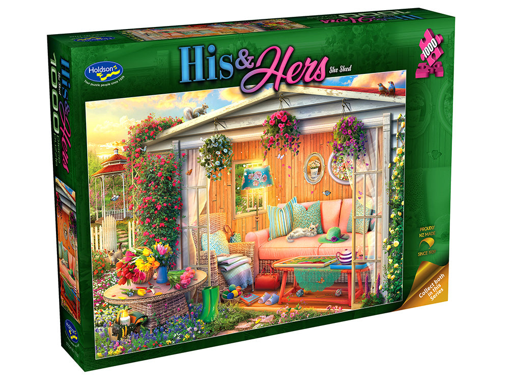 Holdson 1000-Piece Jigsaw Puzzle - She Shed Cottage Garden Scene | Challenging Adult Puzzle for Relaxation & Home Decor