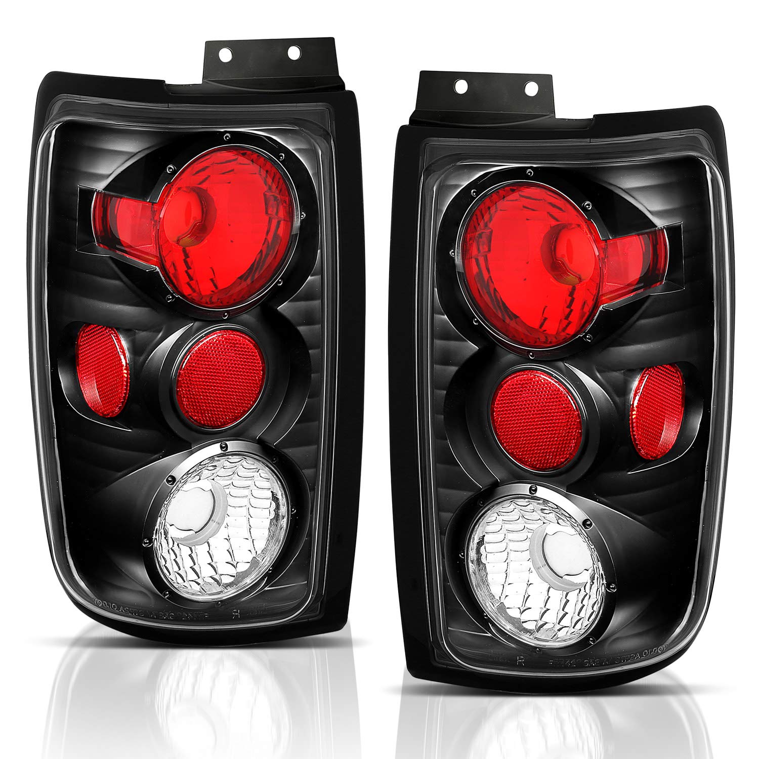 AmeriLite Black Replacement Brake Tail Lights Set for 1997-2002 Ford Expedition - Left & Right Side - Perfect for Night Driving & Enhanced Safety