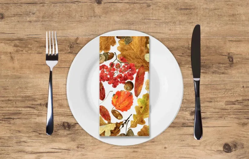 Eco-Friendly Disposable Linen-Like Paper Guest Towels - 16 Pack, Autumn Foliage Design - Perfect for Parties, Weddings & Upscale Events