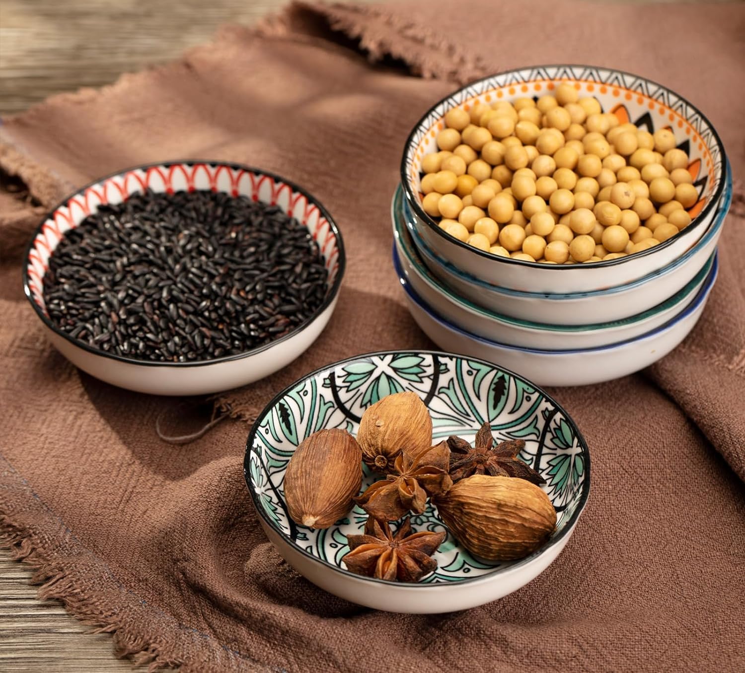 TuYines Porcelain Tapas Dishes Set - 6pcs 10cm Ceramic Snack Bowls for Sushi, Soy Sauce & Dips | Perfect for Appetizers, Party Serving & Small Bites