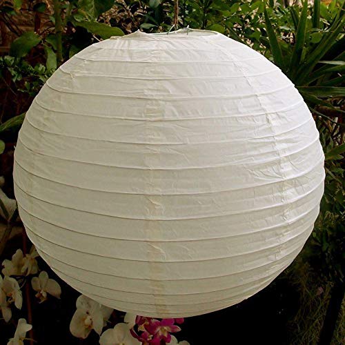 14 Inch Beige/Ivory Round Paper Lanterns - Bulk Pack of 50 | Even Ribbing Hanging Decorations for Weddings, Parties & Home Decor | PaperLanternStore.com