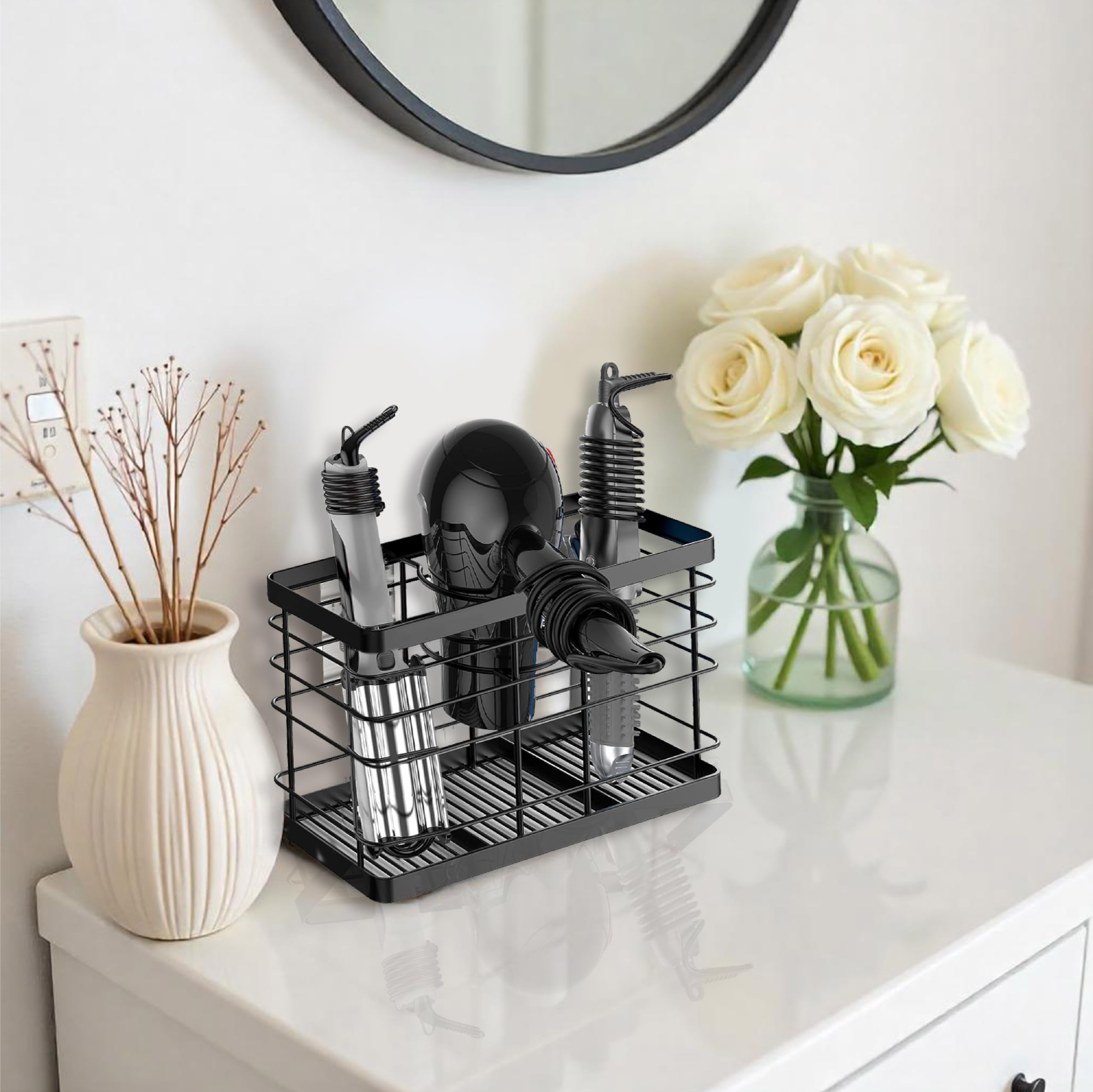 Hair Tool Organizer Wall Mounted - Bathroom Storage for Hair Dryer, Straightener Brush & Curling Iron | Hair Accessories Organizer for Clutter-Free Vanity & Salon-Style Setup