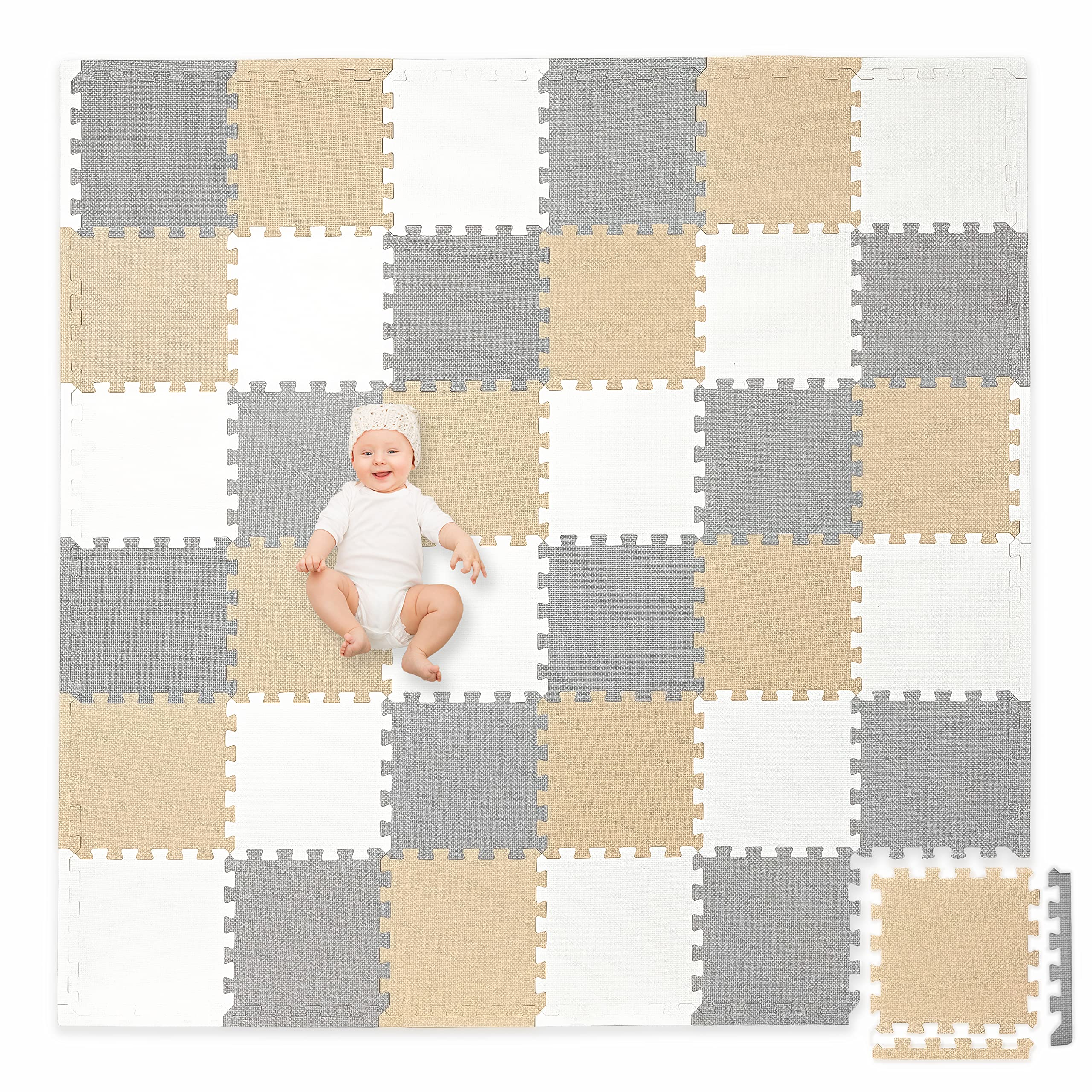 Non-Toxic Foam Puzzle Floor Mat for Toddlers, Kids & Adults - Extra Thick & Cushiony Play & Exercise Mat - 36 Interlocking Tiles (12