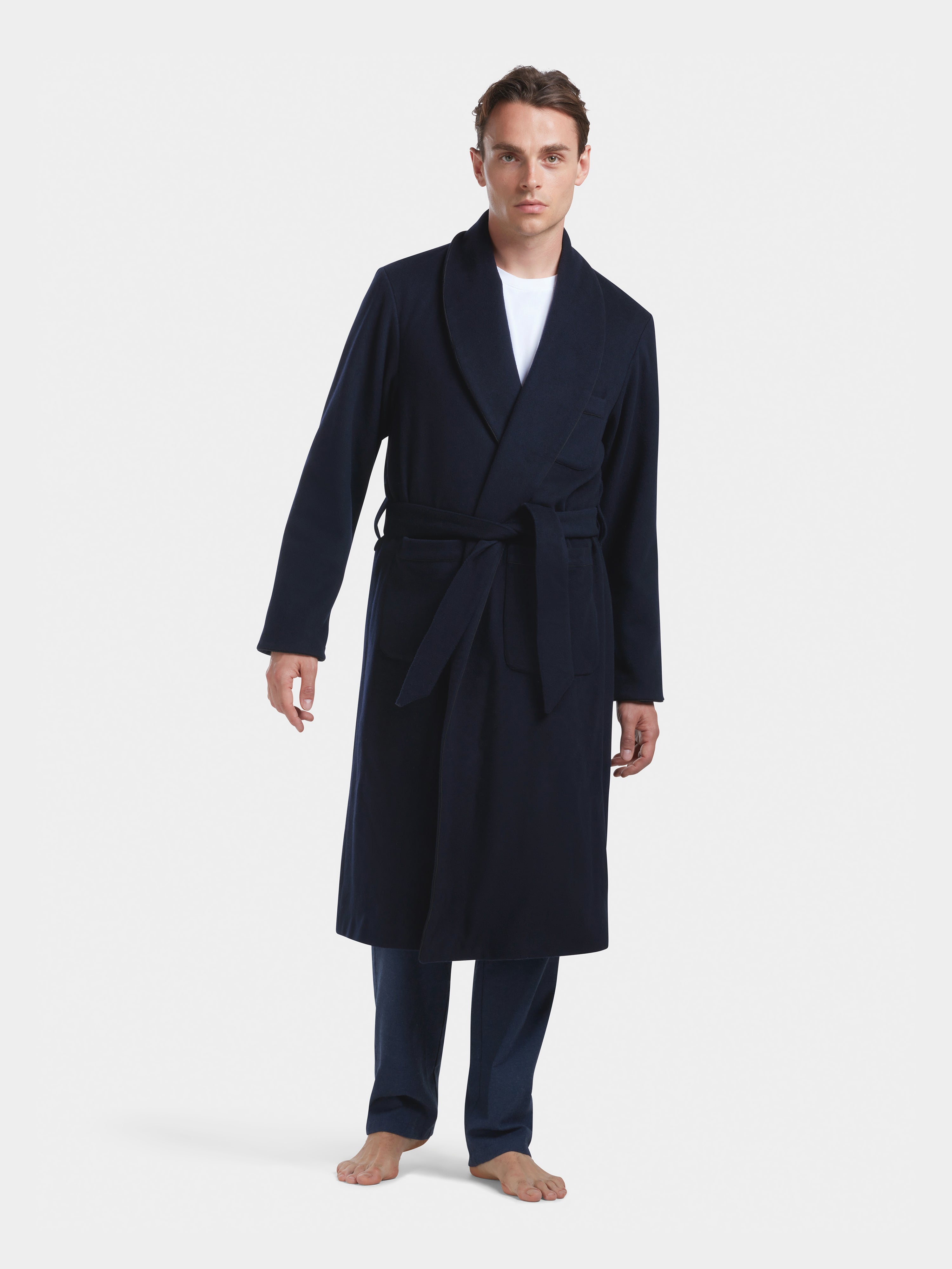 Luxury Navy Blue Cashmere Robe for Women & Men - Soft & Warm Winter Bathrobe - Perfect for Spa, Lounge & Home Relaxation