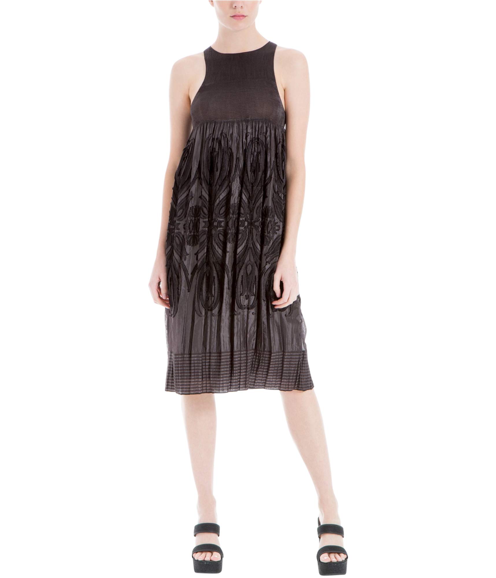 Max Studio London Women's Applique Fringed Empire Dress - Elegant Boho Chic Flowy Midi Dress for Parties, Weddings & Special Occasions