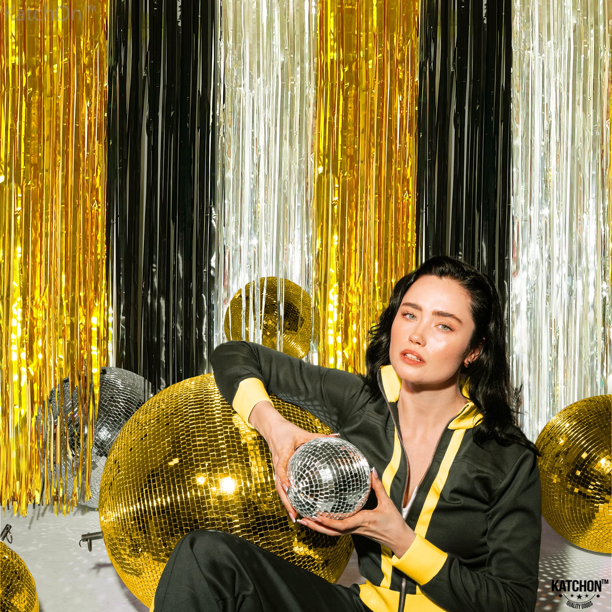 KatchOn Extra Large Silver Black & Gold Backdrop - 8x3.2 Feet (Pack of 2) | Premium Party Decorations for Graduation, Birthday & Special Events | Durable Photo Background for Boys Celebrations, Themed Parties & Home Decor