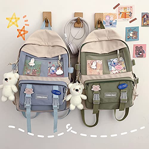 Cute Floral Backpack for Girls - Kawaii School Bag with Pins & Accessories, Pink or Black - Perfect for School, Travel & Everyday Use