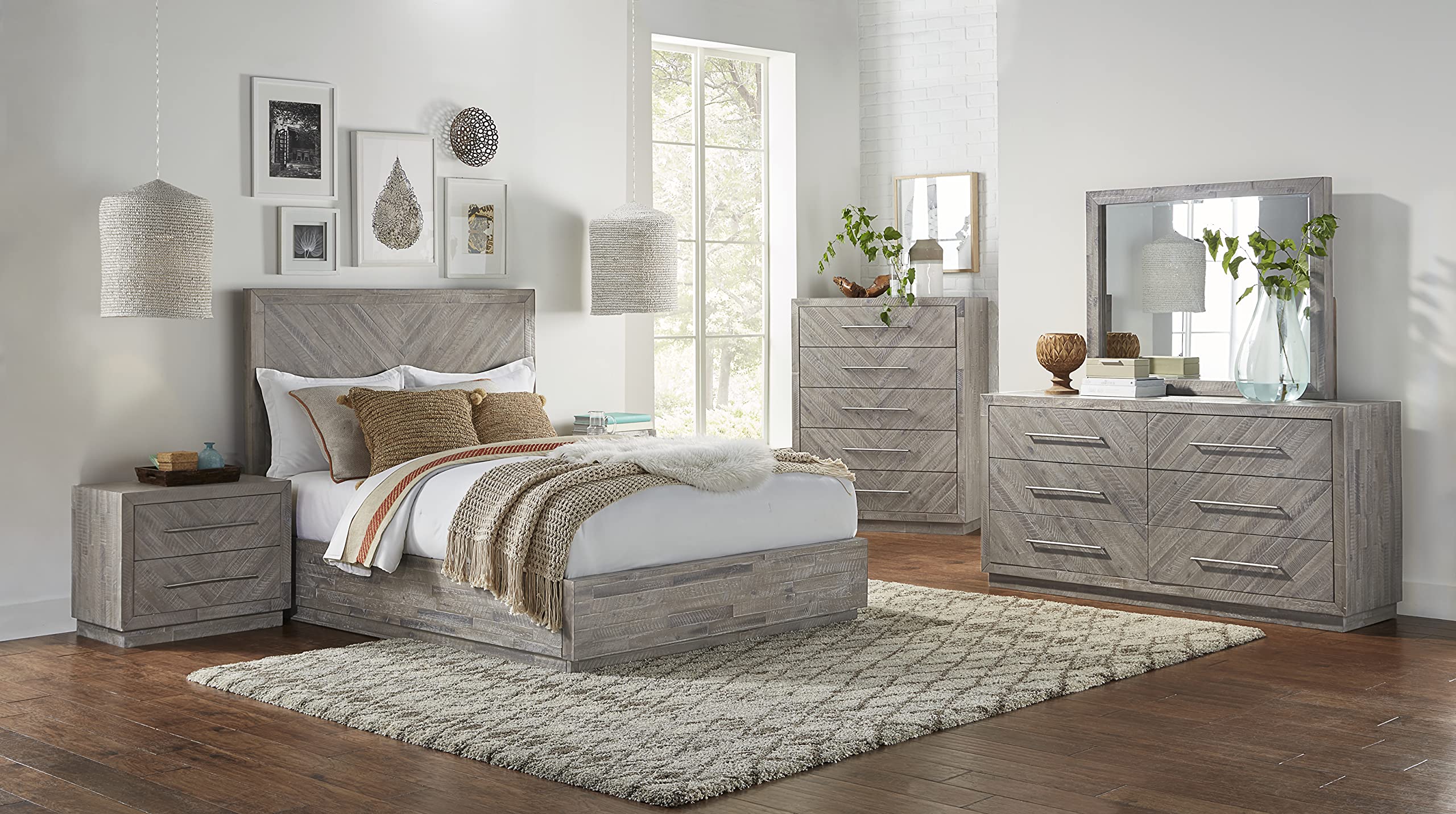 Modus Furniture Solid Wood California King Bed - Rustic Latte Finish, Alexandra Collection | Perfect for Master Bedrooms, Guest Rooms & Rustic Home Decor