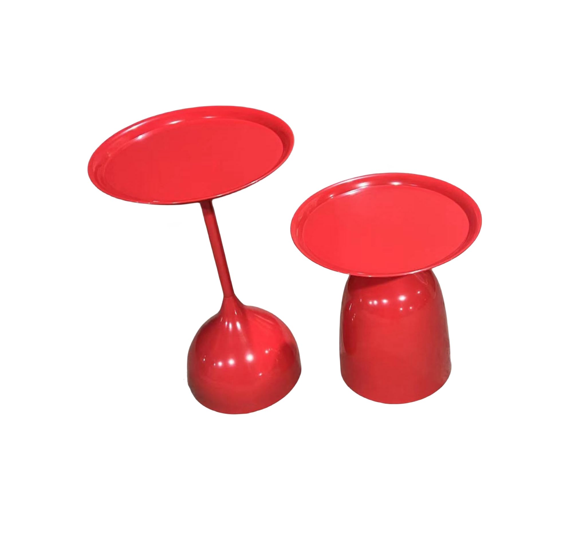 Red Fluted Side Table Set of 2 - Modern Drum Coffee Tables with Metal Base for Living Room, Bedroom, or Office - Accent End Tables & Hump Console Tables for Stylish Home Decor