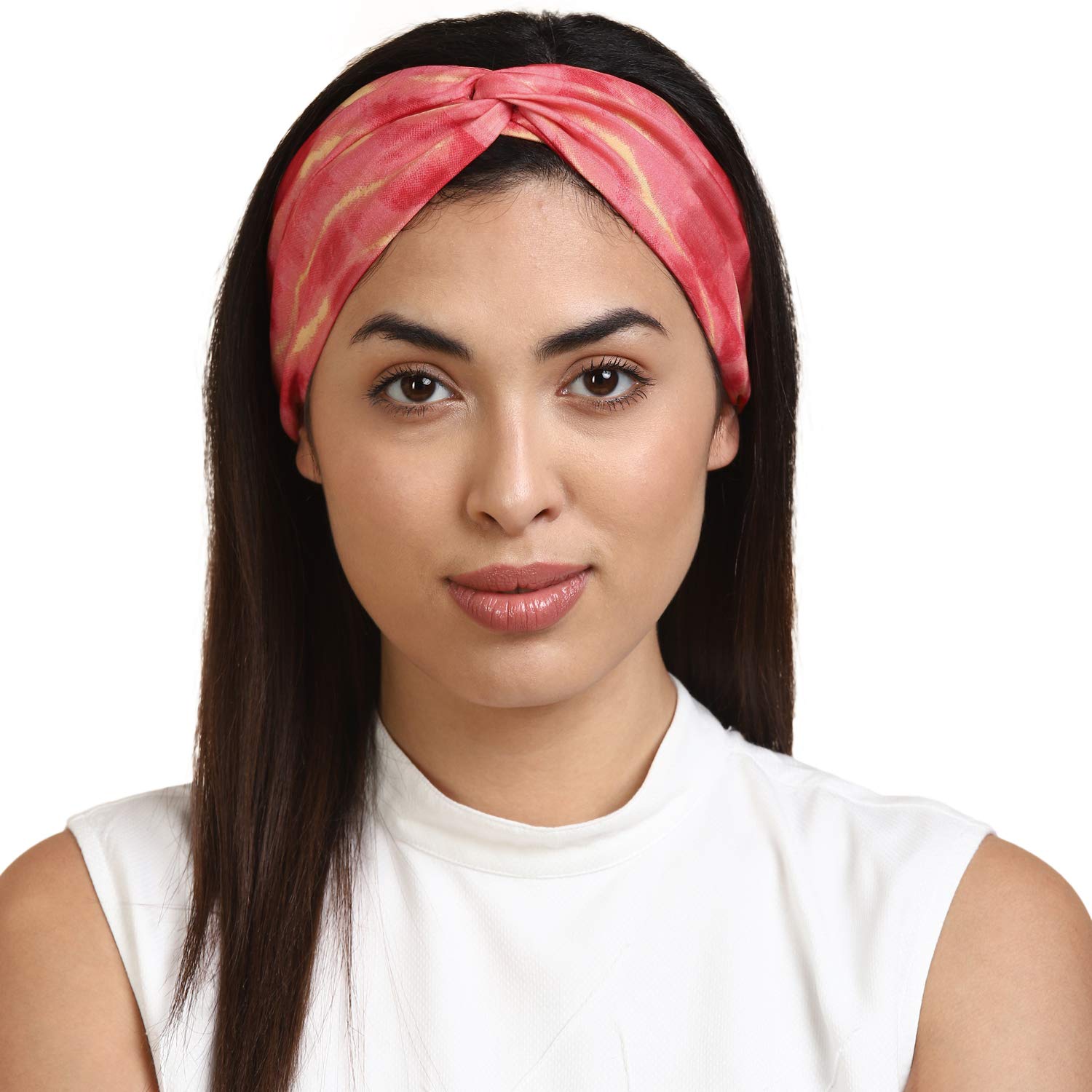 Deebaco Pink Tie-Dye Floral Headband for Girls & Women - Soft Fabric Hair Accessories for Yoga, Running, Workouts & Everyday Style