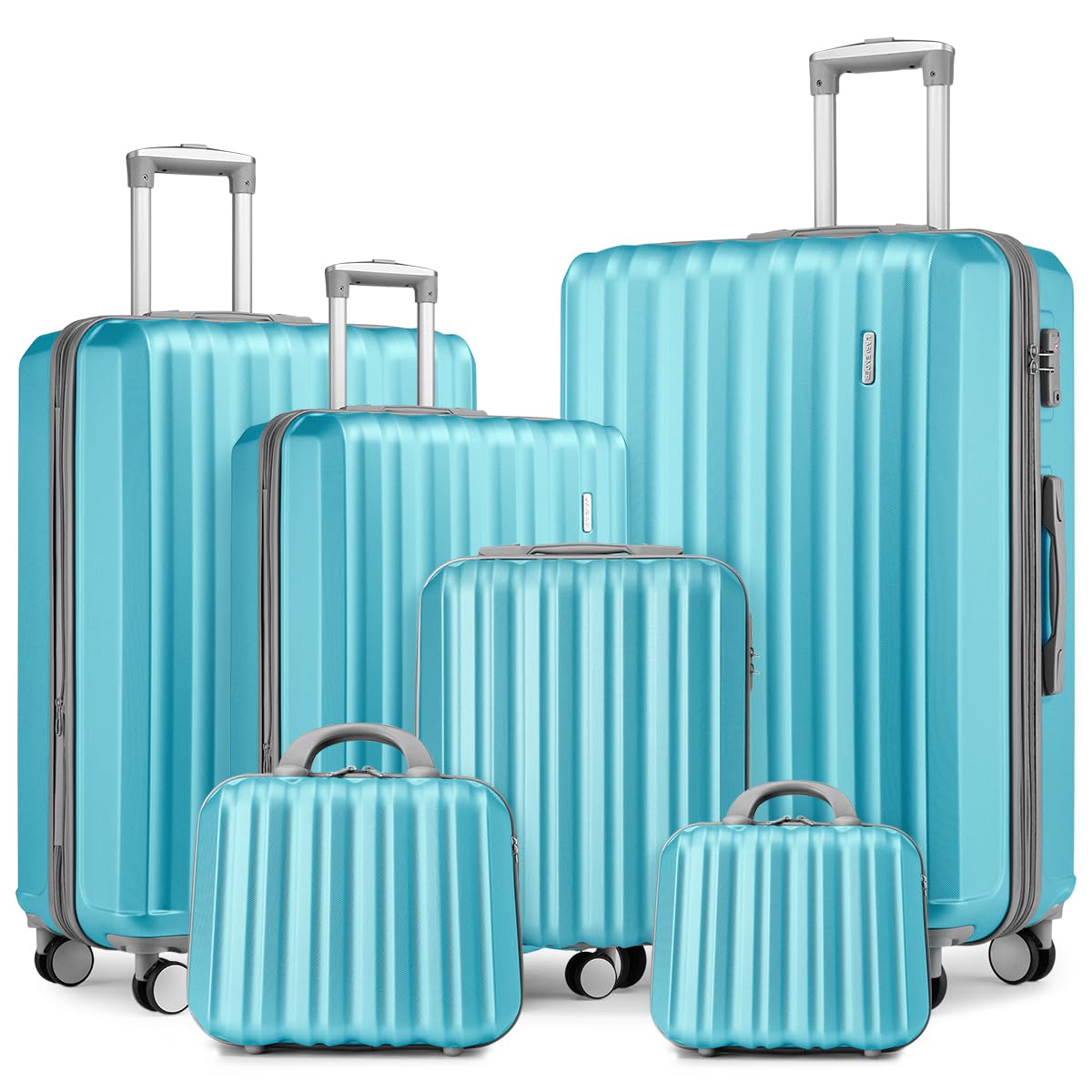 LARVENDER 6-Piece Expandable Hardshell Luggage Set with Spinner Wheels - Lightweight Travel Suitcases with Cosmetic Cases (12/14/18/20/24/28 Inch) - Pink & Blue | Perfect for Family Vacations, Business Trips & International Travel