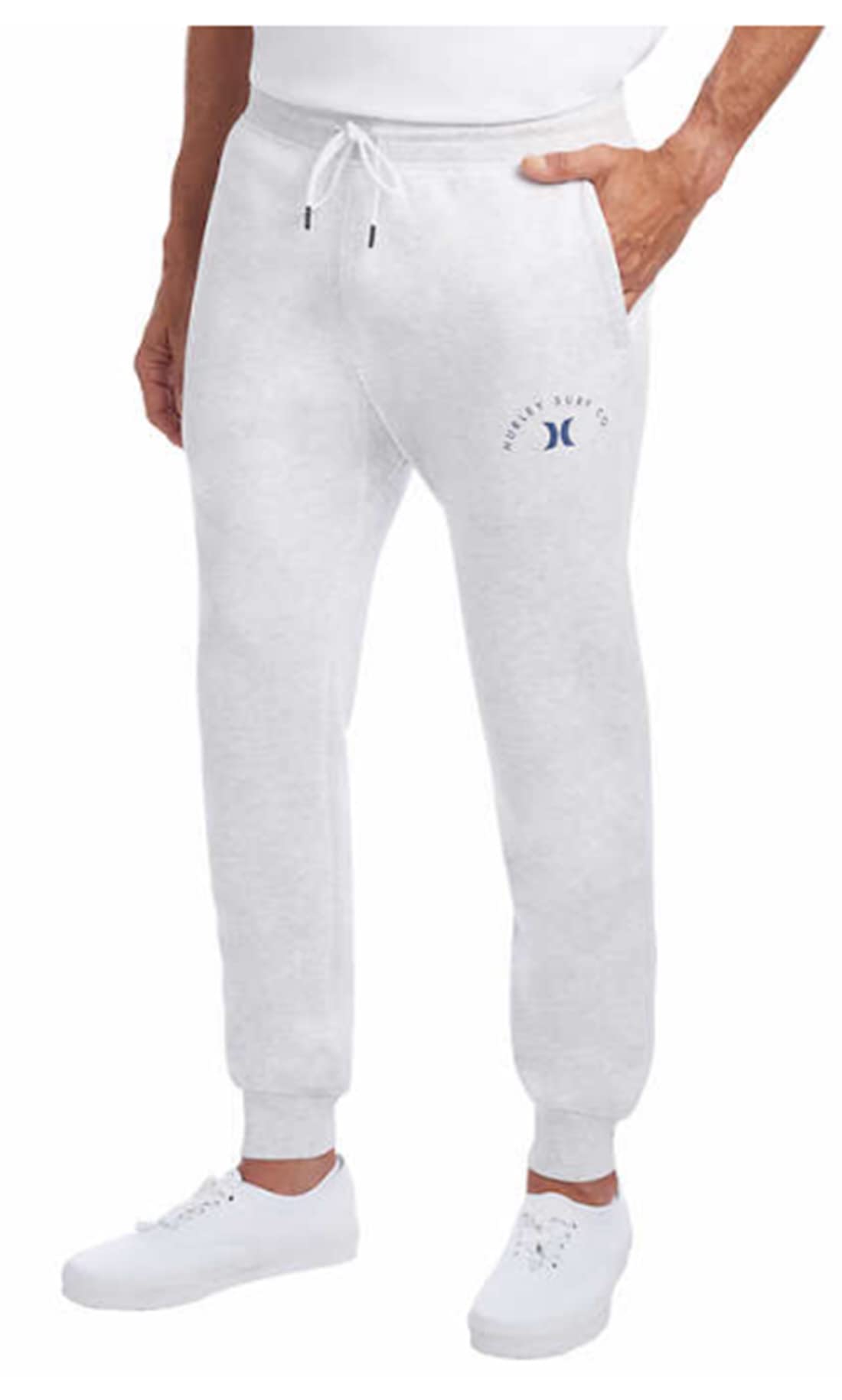 Hurley Men's Midweight Fleece Jogger Pants - Soft Comfortable Lounge Pants for Men, White, XX-Large - Perfect for Casual Wear, Workout, and Home Relaxation