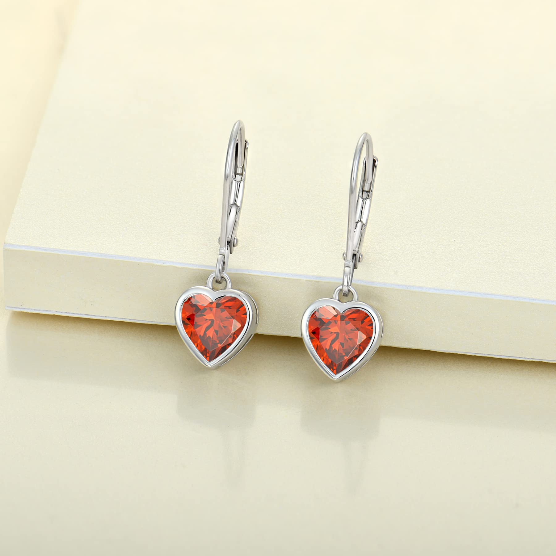 YL 925 Sterling Silver Heart Cut Birthstone Solitaire Dangle Drop Earrings for Women | Leverback Closure | Perfect for Valentine's Day, Anniversary Gifts & Special Occasions