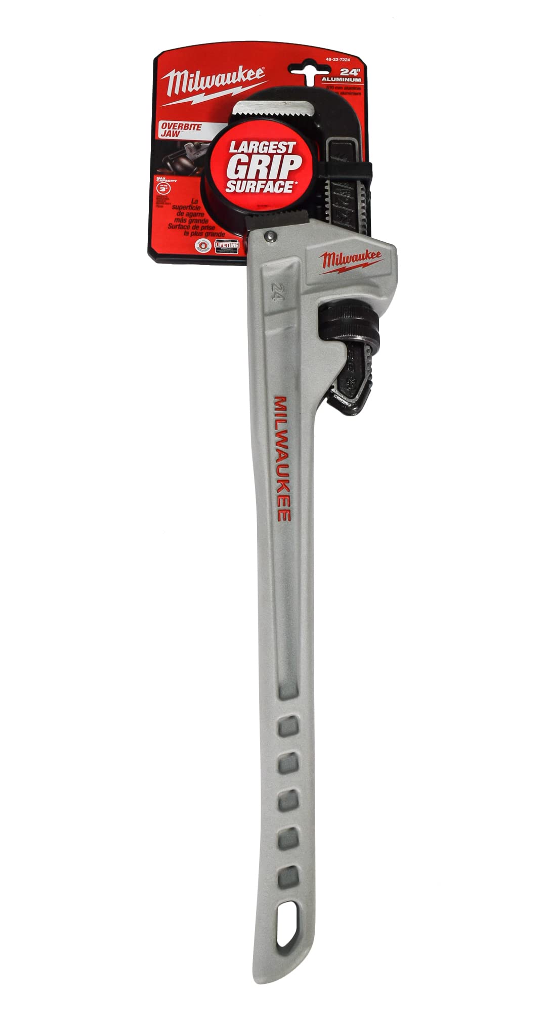 Milwaukee 48-22-7224 24-Inch Heavy Duty Aluminum Pipe Wrench with Hook Jaw Design - Professional Plumbing Tool for Tightening and Loosening Pipes, Fittings, and Nuts