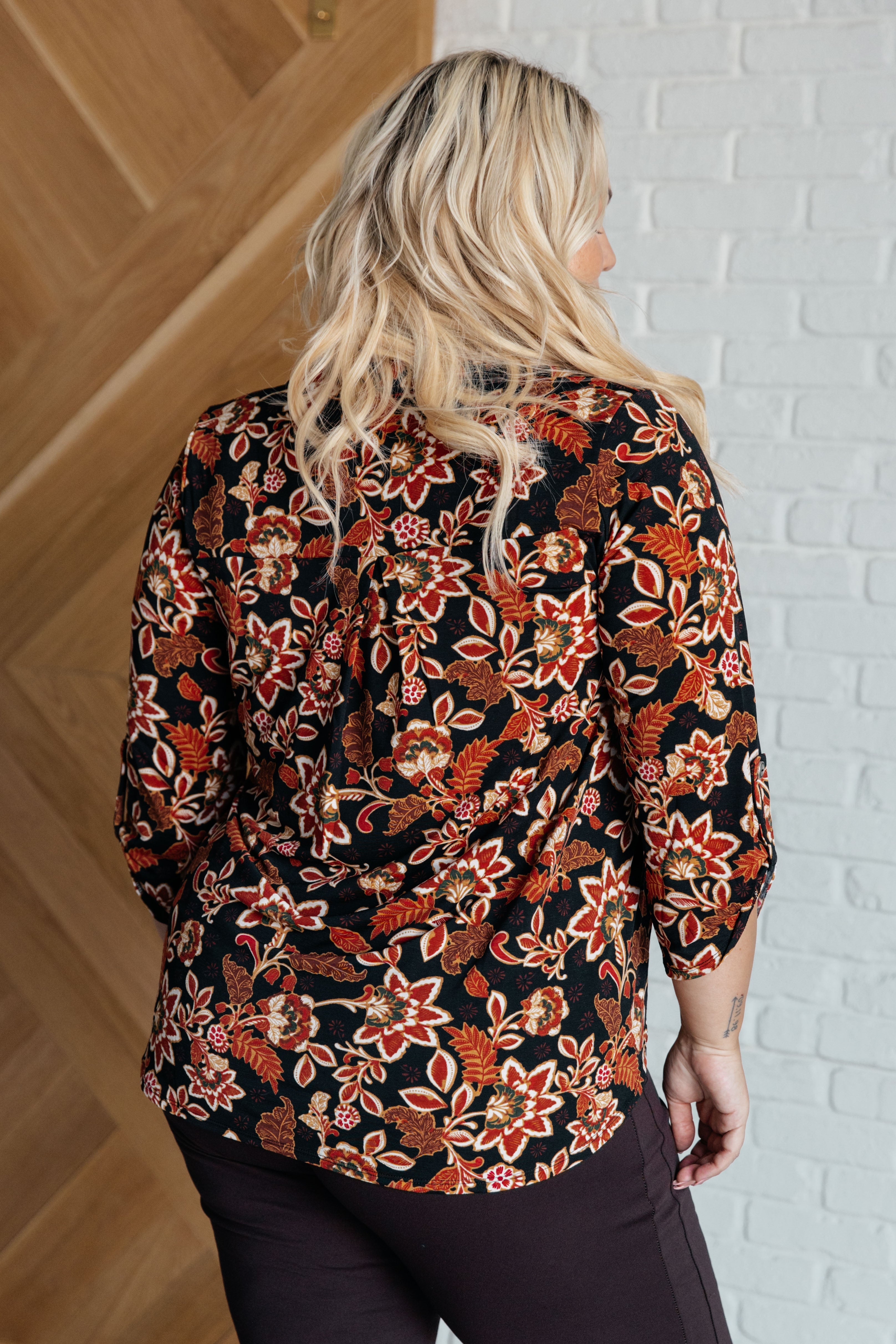 Lizzy Top - Black & Chocolate Floral Print Women's Blouse | Casual & Party Wear