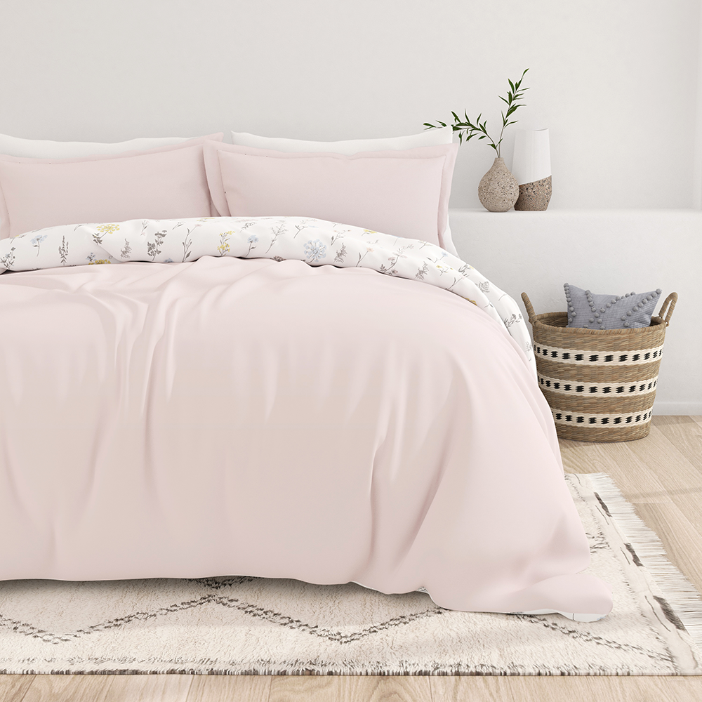 Wildflower Pattern 3 Piece Reversible Duvet Cover Set - Queen Size Floral Bedding with Pillow Shams - Perfect for Spring & Summer Bedroom Decor