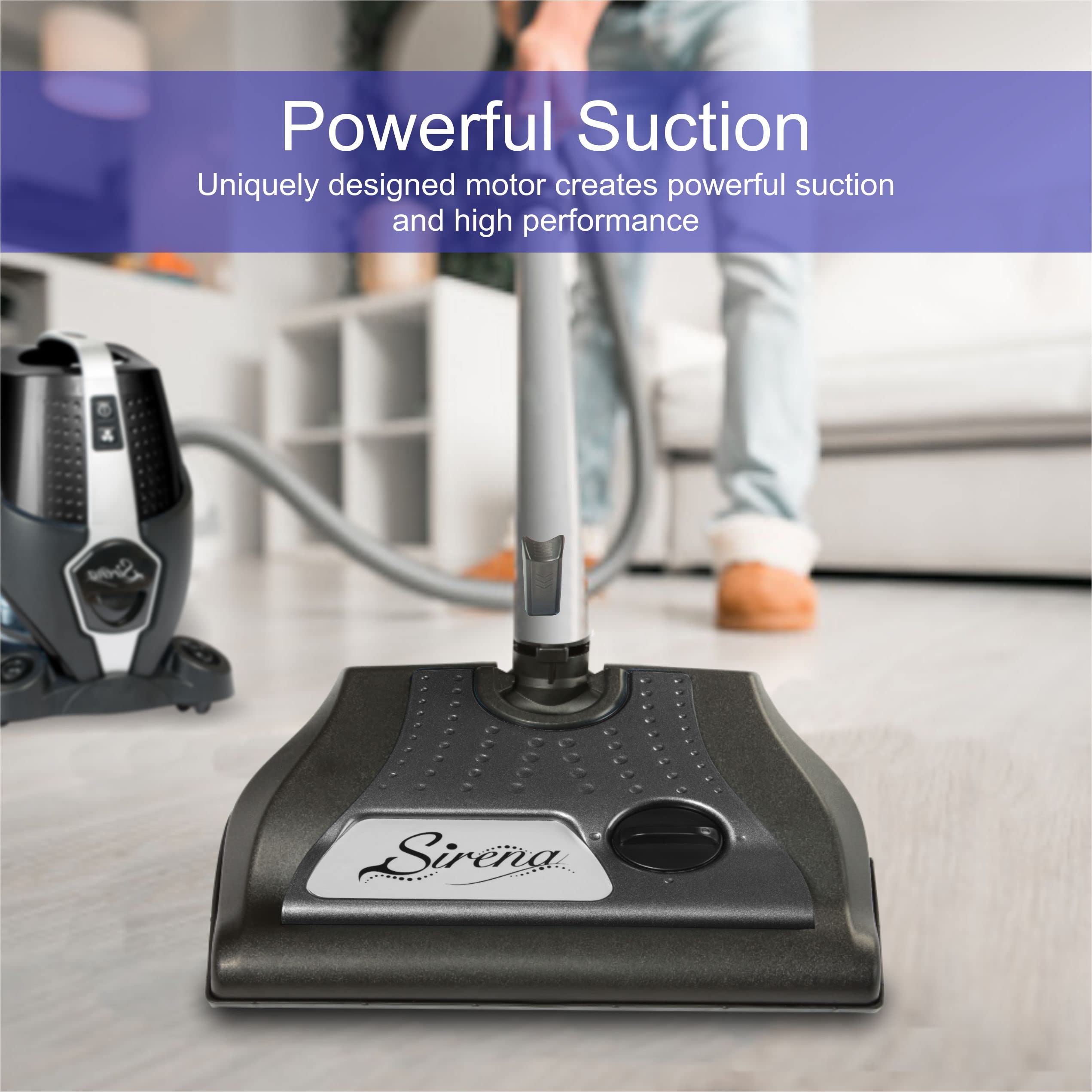 Sirena Bagless Vacuum Cleaner Black Platinum - Powerful HEPA Water Filtration System for Pet Hair & Allergies - Turbo Brush for Hardwood Floors & Carpets - Multi-Functional Air Purifier & Essential Oil Diffuser - Perfect for Pet Owners & Allergy Sufferers in Homes with Hardwood Floors