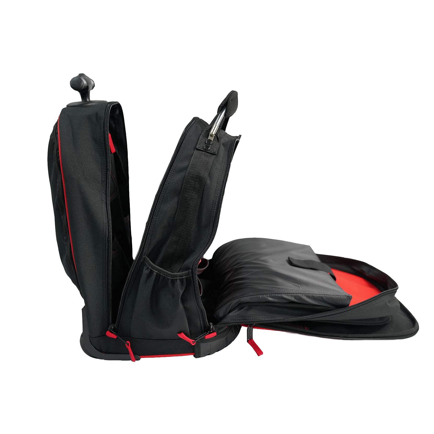 MELOTOUGH Heavy Duty Rolling Tool Backpack - Durable Tradesman Pro Tool Organizer with Laptop Sleeve (Red & Black) - Perfect for Construction, Electricians & DIY Projects