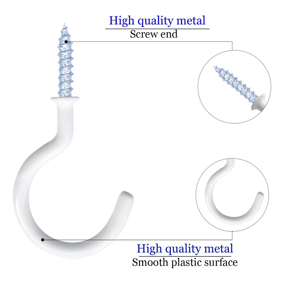 Yuntop 12 Pack Vinyl Coated Ceiling Hooks - Heavy Duty Screw-in Mug Hooks for Kitchen, Bathroom & Garage - Multi-Purpose Wall Hooks for Hanging Mugs, Cups, Plants & Decor (White, 2 Inch) - Perfect for Indoor & Outdoor Organization