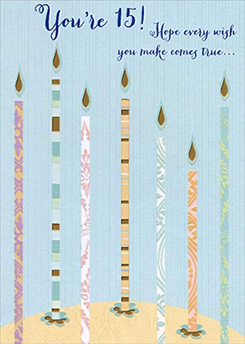 Designer Greetings Tall Thin Candles with Foil Flames - 15th Birthday Card for Teens | Perfect for Birthday Parties, Milestone Celebrations & Gift Giving