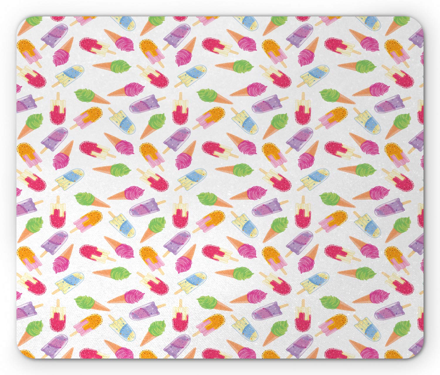 Ambesonne Ice Cream Mouse Pad - Cartoon Style Cones with Vibrant Colored Creamy Scoops & Popsicles - Non-Slip Rubber Mousepad for Office & Gaming - Standard Size Rectangle Mouse Mat - Perfect for Computer, Laptop & Workstation
