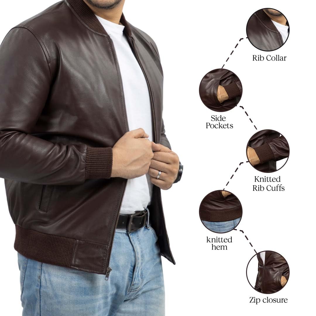 Genuine Lambskin MA-1 Leather Bomber Jacket for Men - Classic Varsity Style Fashion Jacket | Perfect for Casual Wear, Night Out & Motorcycle Riding