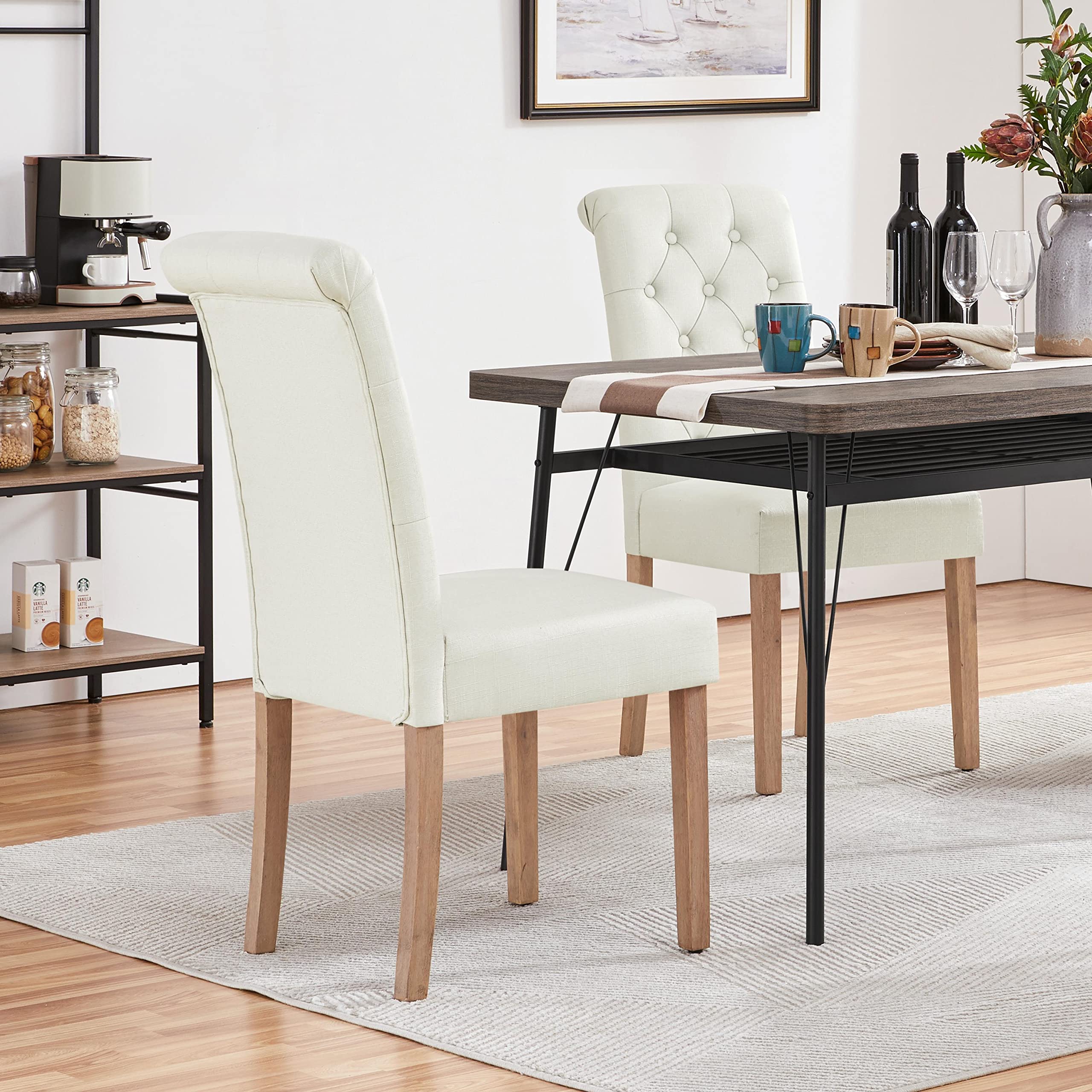 Yaheetech Tufted Dining Chairs - Upholstered Fabric Kitchen Chairs with Solid Wood Frame & Padded Seat, Parsons Diner Style - Perfect for Dining Room, Kitchen, Breakfast Nook & Small Space Decor (Beige)