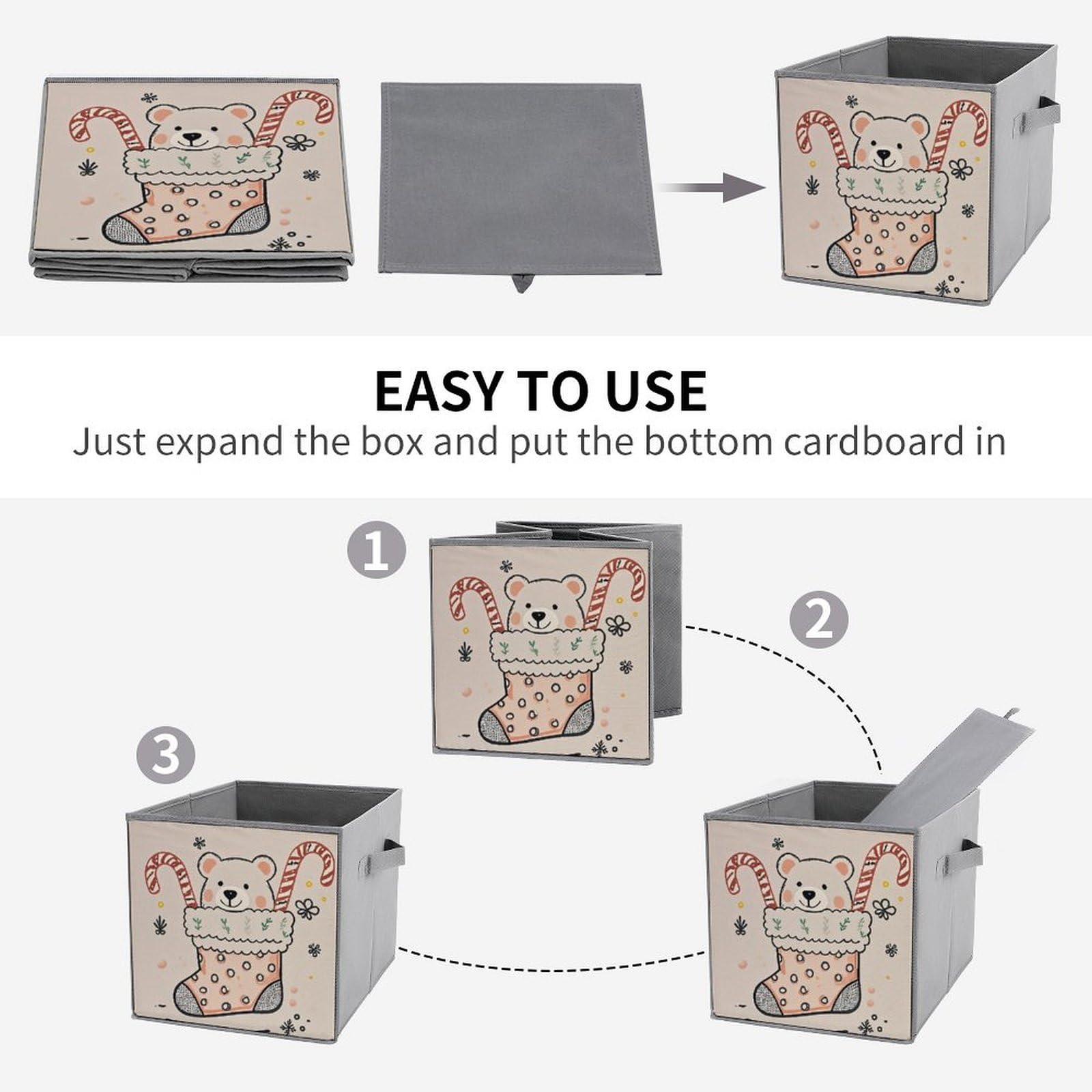 6-Pack Foldable Storage Bins with Bear Print - Large Capacity Fabric Storage Boxes with Handles for Home Organization, Playroom, Office & Closet - Perfect for Toys, Books & Clothes Storage