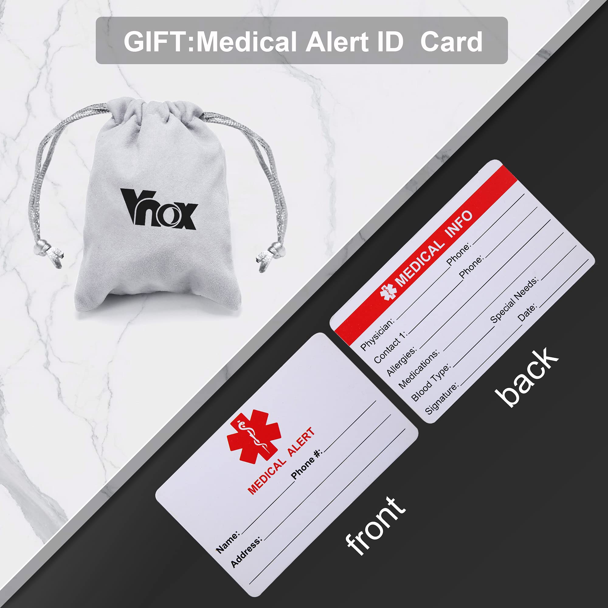 VNOX Adjustable Stainless Steel Medical Alert Bracelet for Men, Women & Kids - Free Engraving Emergency ID Wristband | Perfect for Diabetes, Allergies & Heart Conditions