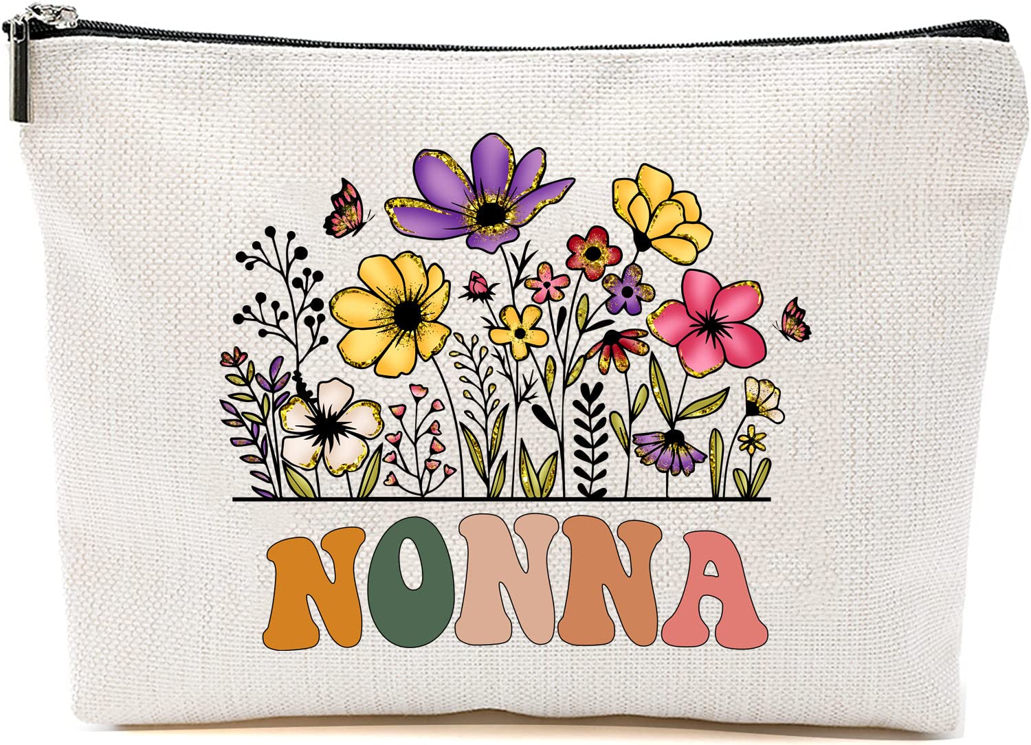 Nonna Wildflowers Makeup Bag - Floral Cosmetic Pouch for Women, Perfect Mother's Day Gift, Birthday Present for Mom & Grandma - Travel Toiletry Bag for Daily Use, Parties & Vacations