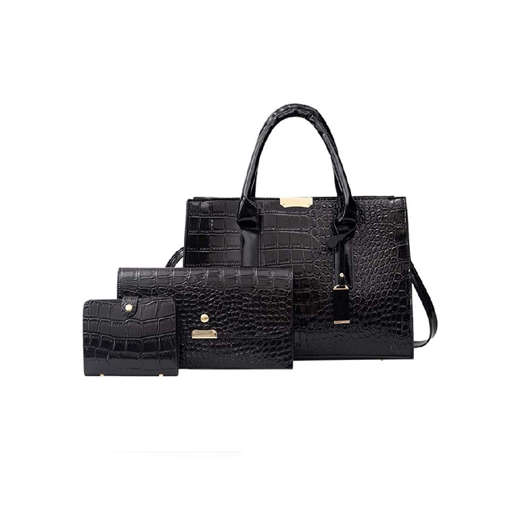 YQBUER Women's 3-Piece PU Leather Handbag Set - Tote, Crossbody Bag & Wallet (Black) - Perfect for Work, Travel & Everyday Use
