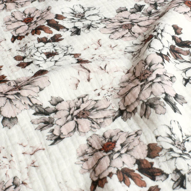Rustic Floral Double Gauze Fabric - Soft & Breathable for DIY Dresses, Quilts, and Home Decor