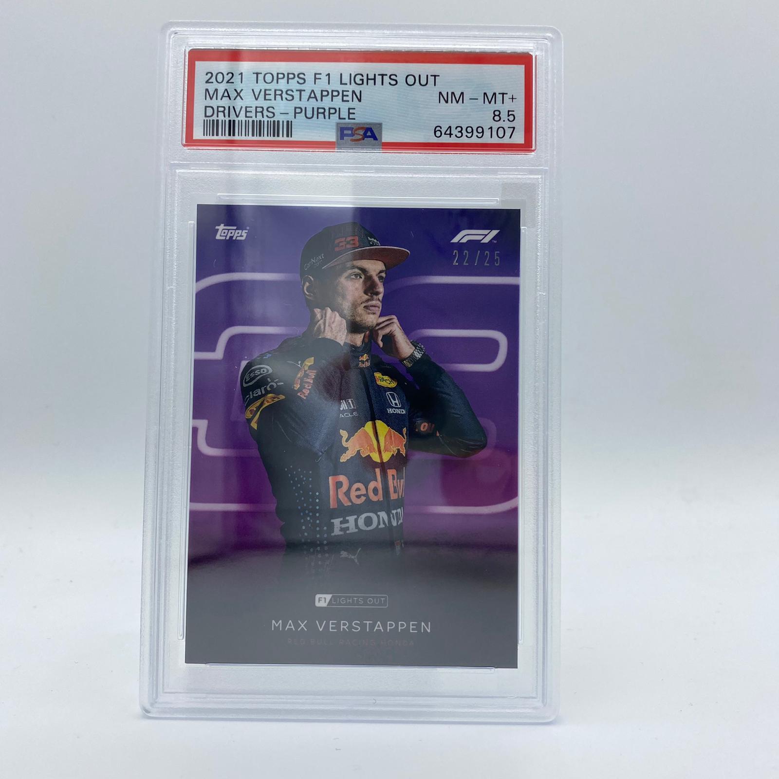 PSA 8.5 Graded 2022 Max Verstappen Purple Parallel Driver Card 22/25 - Rare Collectible for F1 Racing Fans & Sports Memorabilia Enthusiasts