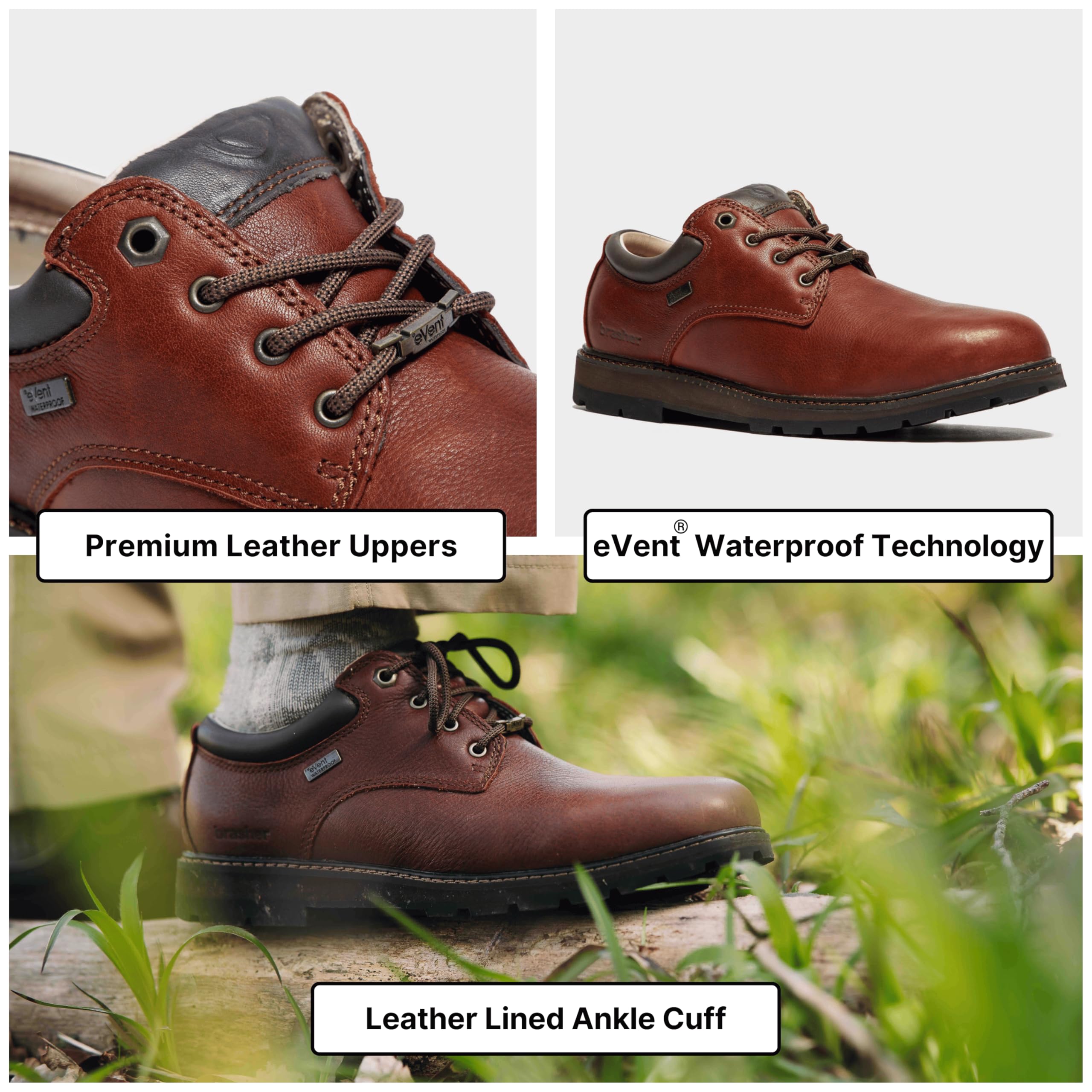 Brasher Men's Country Classic Waterproof Leather Hiking Boots - Comfortable Walking Shoes for Outdoor Adventures, Trekking & Camping | Durable Non-Slip Sole for All Terrains