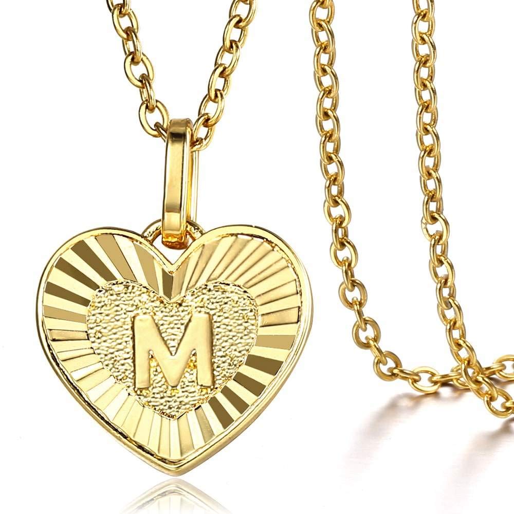 Trendy Gold Plated Women's Initial Necklace - Heart Letter A-Z Pendant with Rolo Chain, Perfect for Gifts, Anniversaries & Everyday Elegance