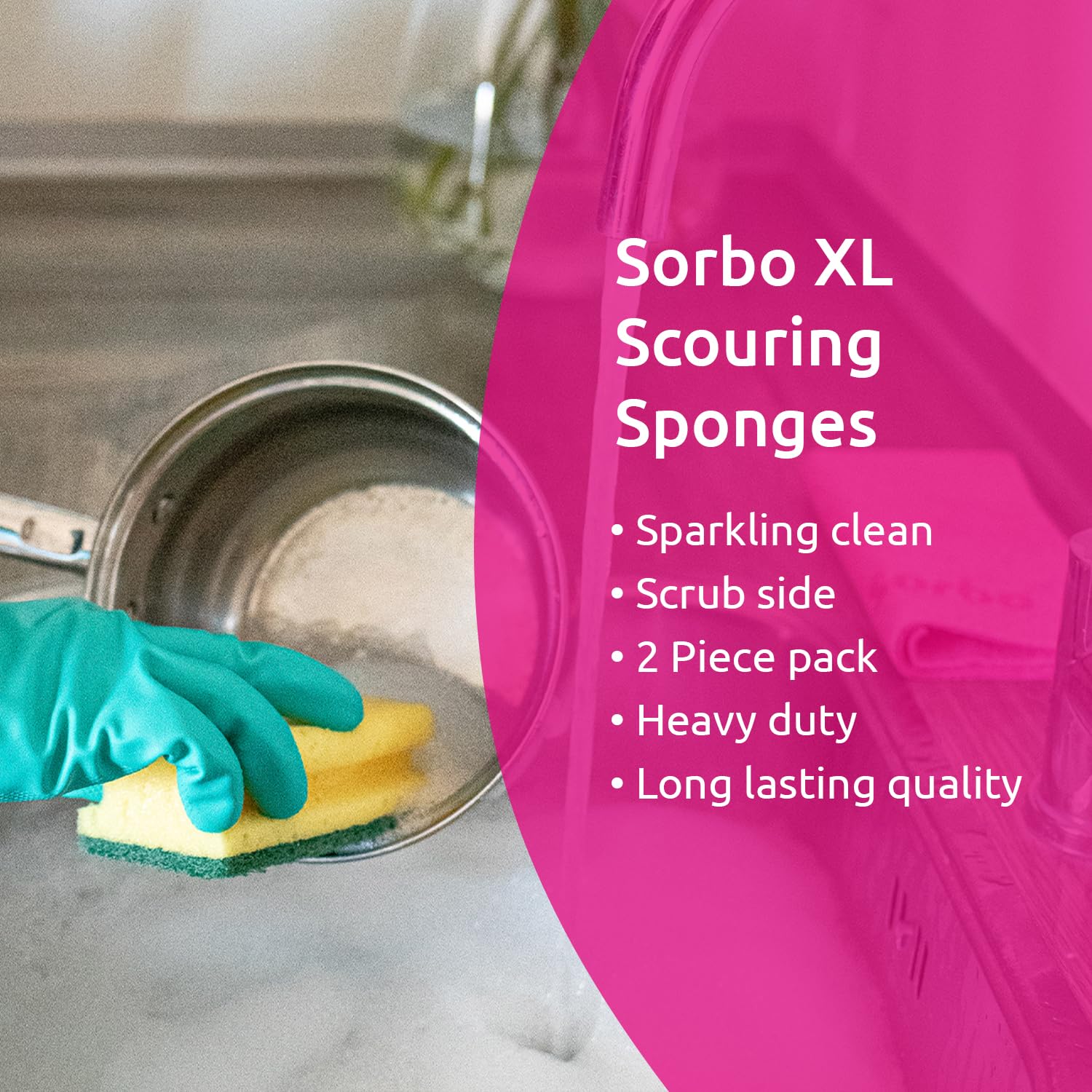 Extra Large Scouring Sponges for Deep Cleaning - Heavy Duty Kitchen Sponges with Easy Grip, Pack of 2 - Perfect for Pots, Pans, Dishes & Tough Stains (Durable & Long Lasting)