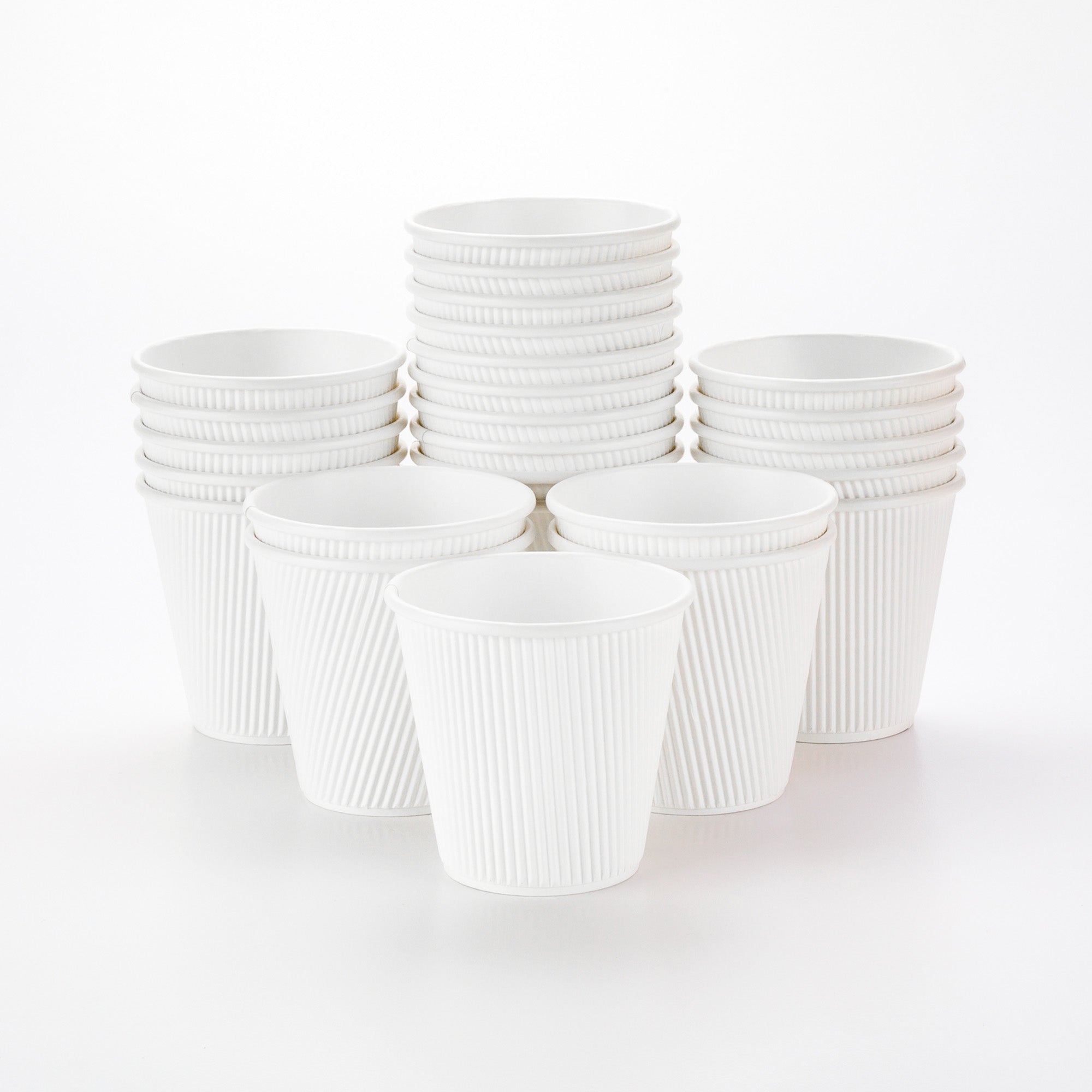 8 oz White Paper Coffee Cups with Ripple Wall - 3.5