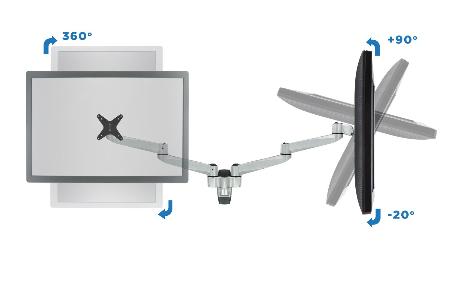 Mount-It! Premium Modular Dual Monitor Wall Mount Arms - Adjustable Tilt Swivel VESA Mount for 13-27 Inch Screens (75x75/100x100mm) - Silver | Perfect for Home Office, Gaming Setup & Workspace Ergonomics