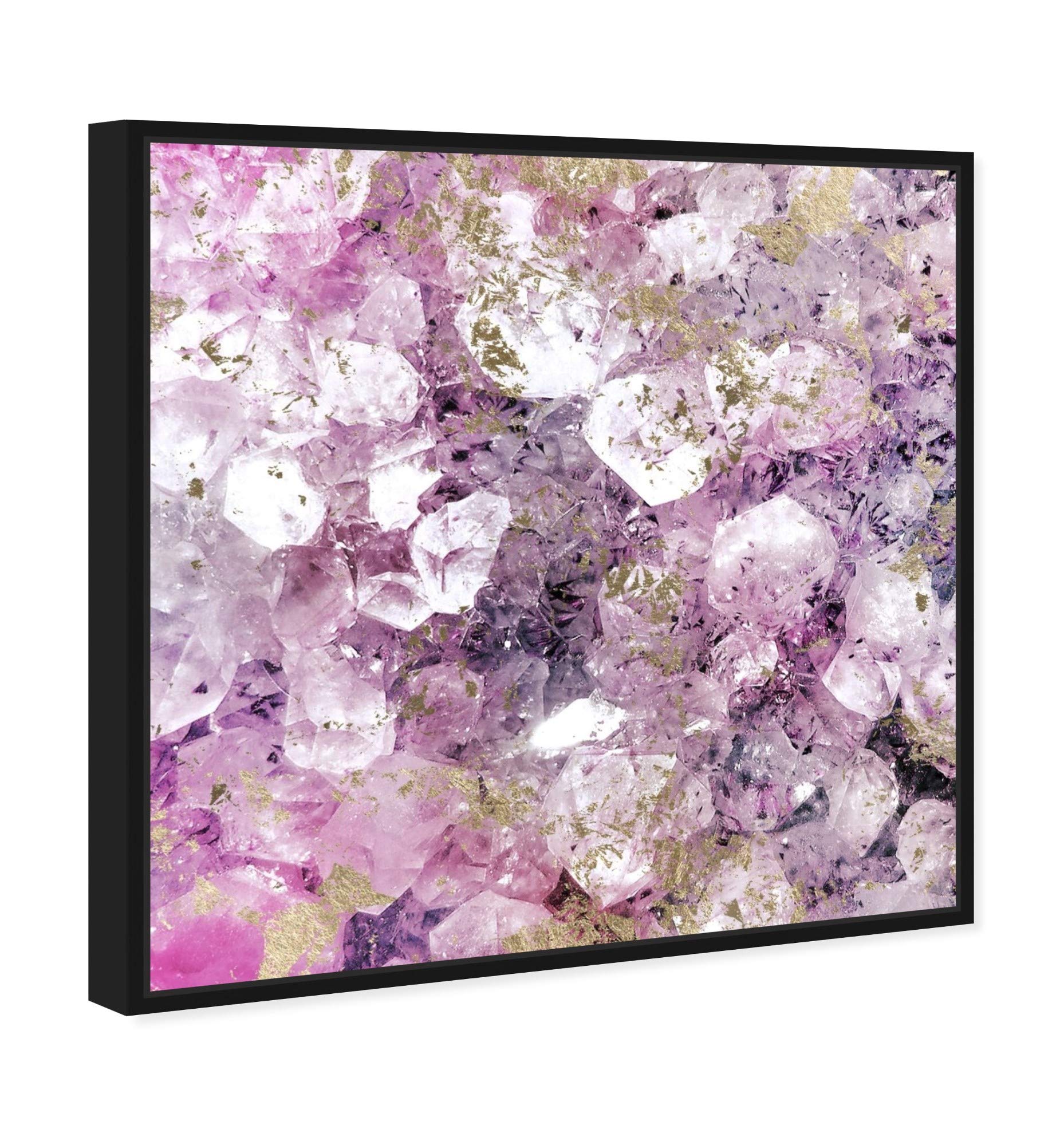 Abstract Framed Wall Art Canvas Print - Purple & Gold Romantic Crystal Home Decor 16x16 Inches | Perfect for Living Room, Bedroom & Office Decoration