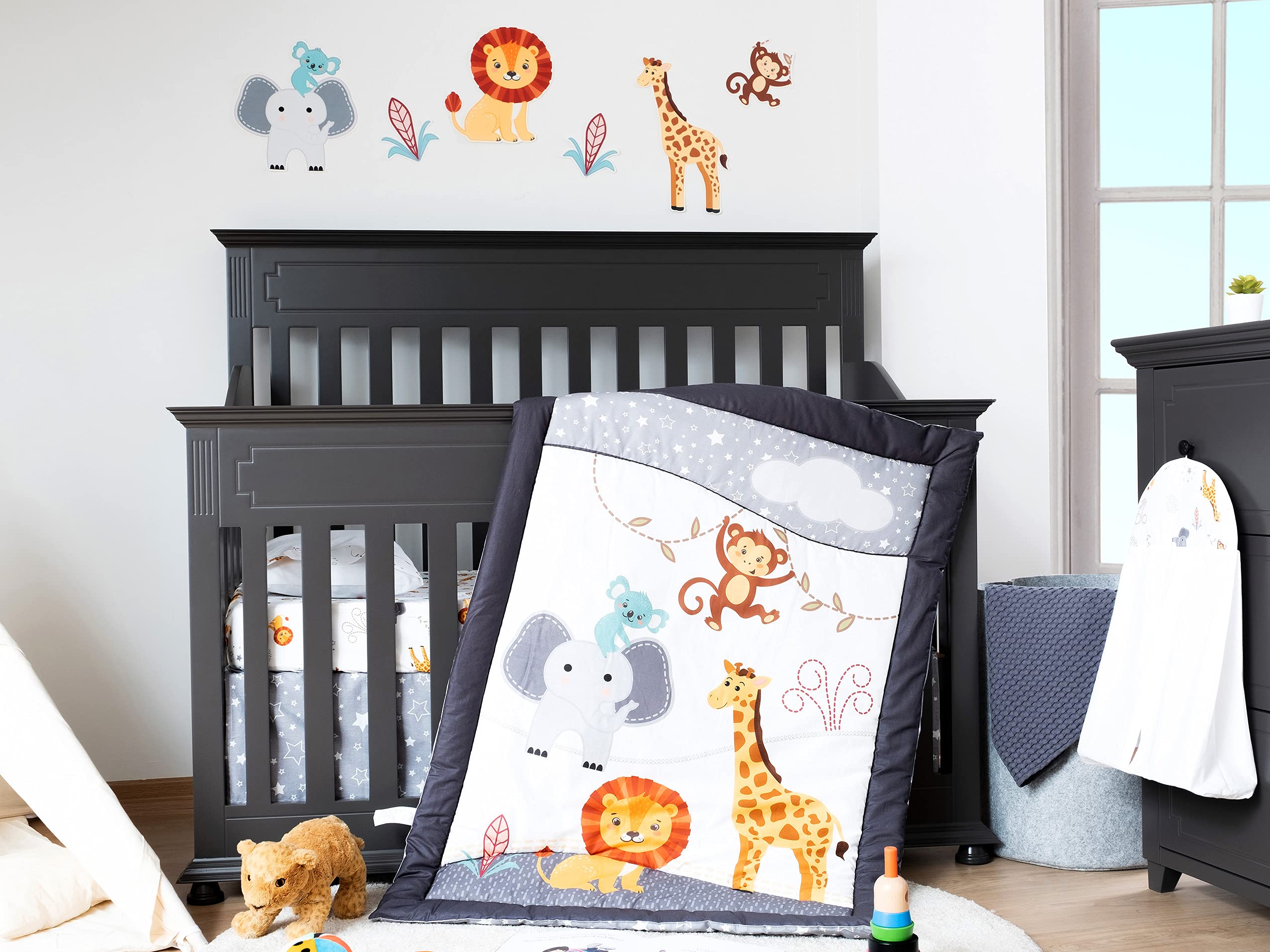 100% Cotton Baby Crib Bedding Set - 8 Piece Nursery Crib Set with Jungle Safari Design | Premium Turkish Cotton Woodland Collection | Includes Waterproof Mattress Protector | Perfect for Newborn & Toddler Nursery Decor | Soft & Breathable for Baby's Comfortable Sleep