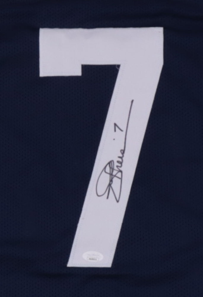 Joe Theismann Autographed Notre Dame Blue #7 Jersey - Authentic Signed Football Collectible for Fans & Memorabilia Enthusiasts - Perfect for Display, Gifting, and Sports Collections