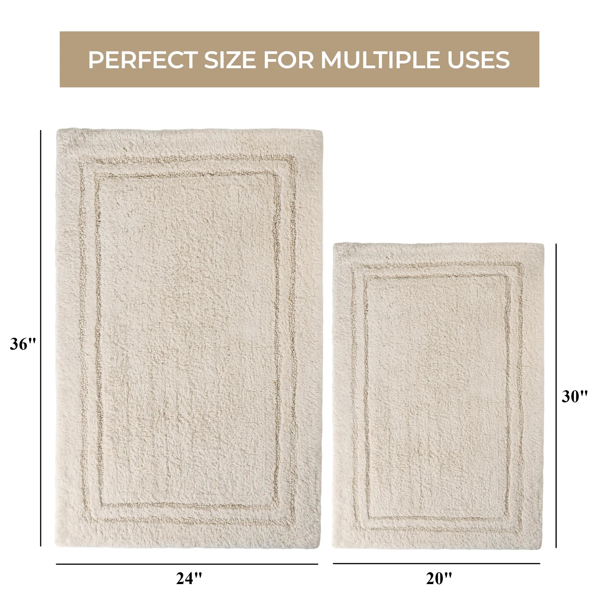 Non-Slip Cotton Bathroom Rug Set - 2 Piece Washable Absorbent Bath Mat with Anti-Skid Backing for Bathroom, Shower & Vanity Area